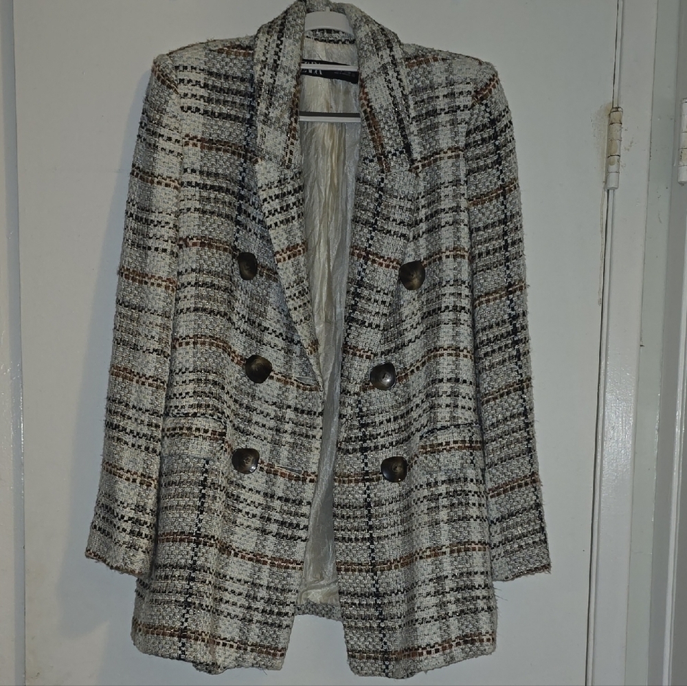Zara Black and White Tweed Blazer